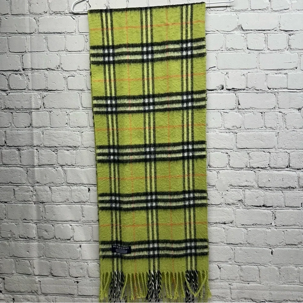 Burberry London  Lime and Black 100%Cashmere Scarf